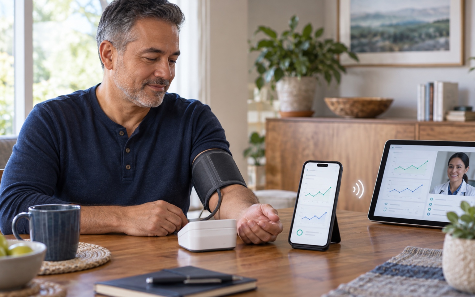 Patient sharing connected blood-pressure readings with a remote care team